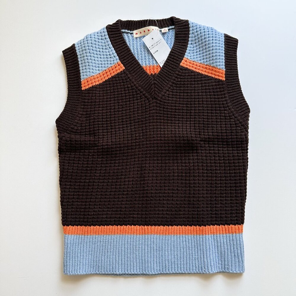 Uniqlo x MARNI Women's Popcorn Knitted V Neck Vest Brown X-Small NWT